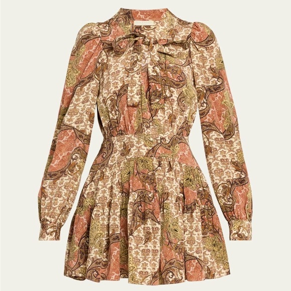 Ulla Johnson Maris Paisley Silk Long Sleeve Mini Dress NWT Size 14 - Picture 4 of 4